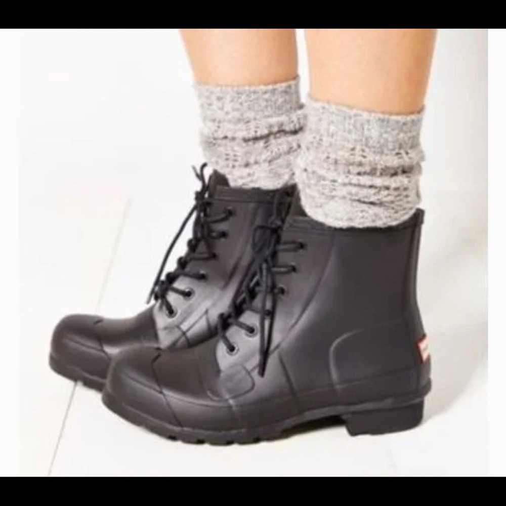 HUNTER Original Lace-Up Rain Boot in Black Women's Size 8